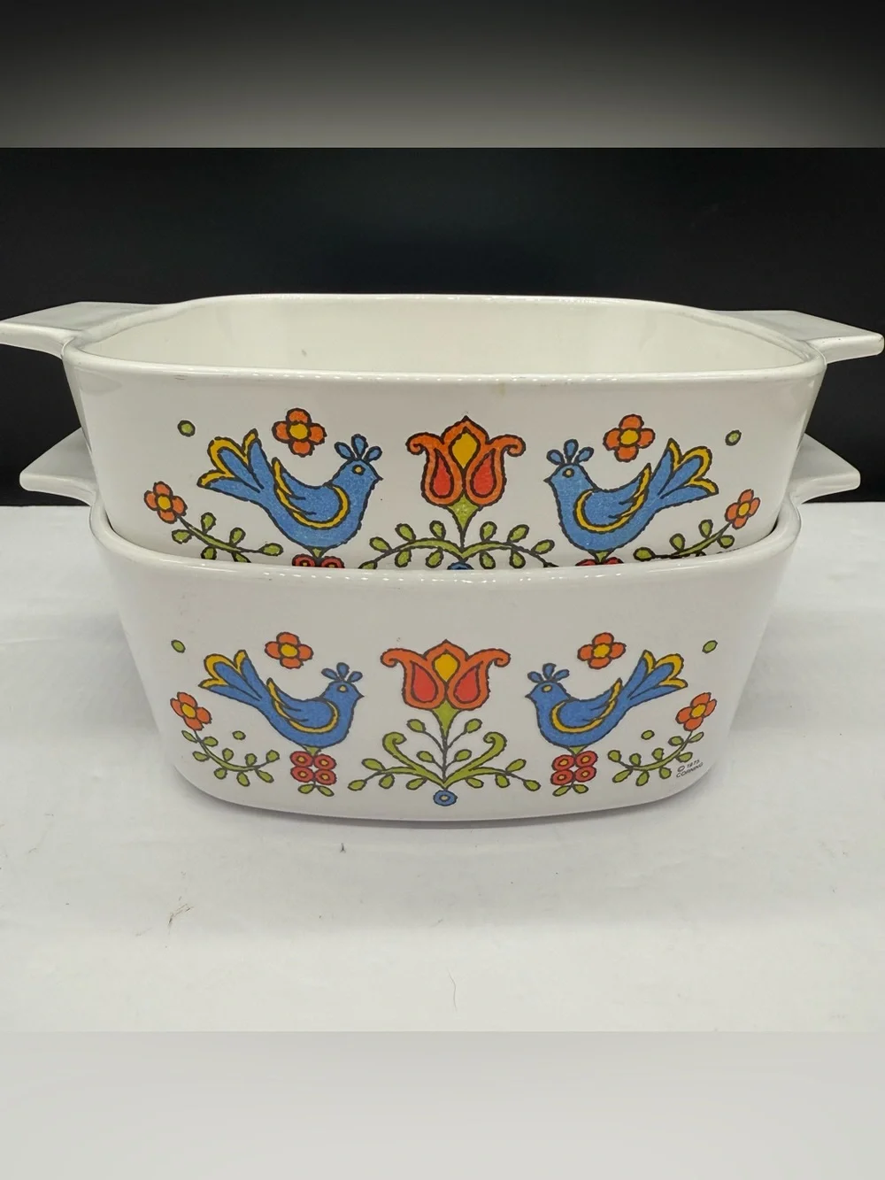 Corning Ware Country Festival Blue Birds Casserole Dish Lot Of 2 Excellent Used
